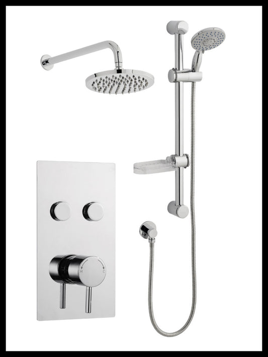 Plan Options 10 Twin Round Push Button Thermostatic Concealed Shower with Adjustable Slide Rail Kit and Overhead Drencher