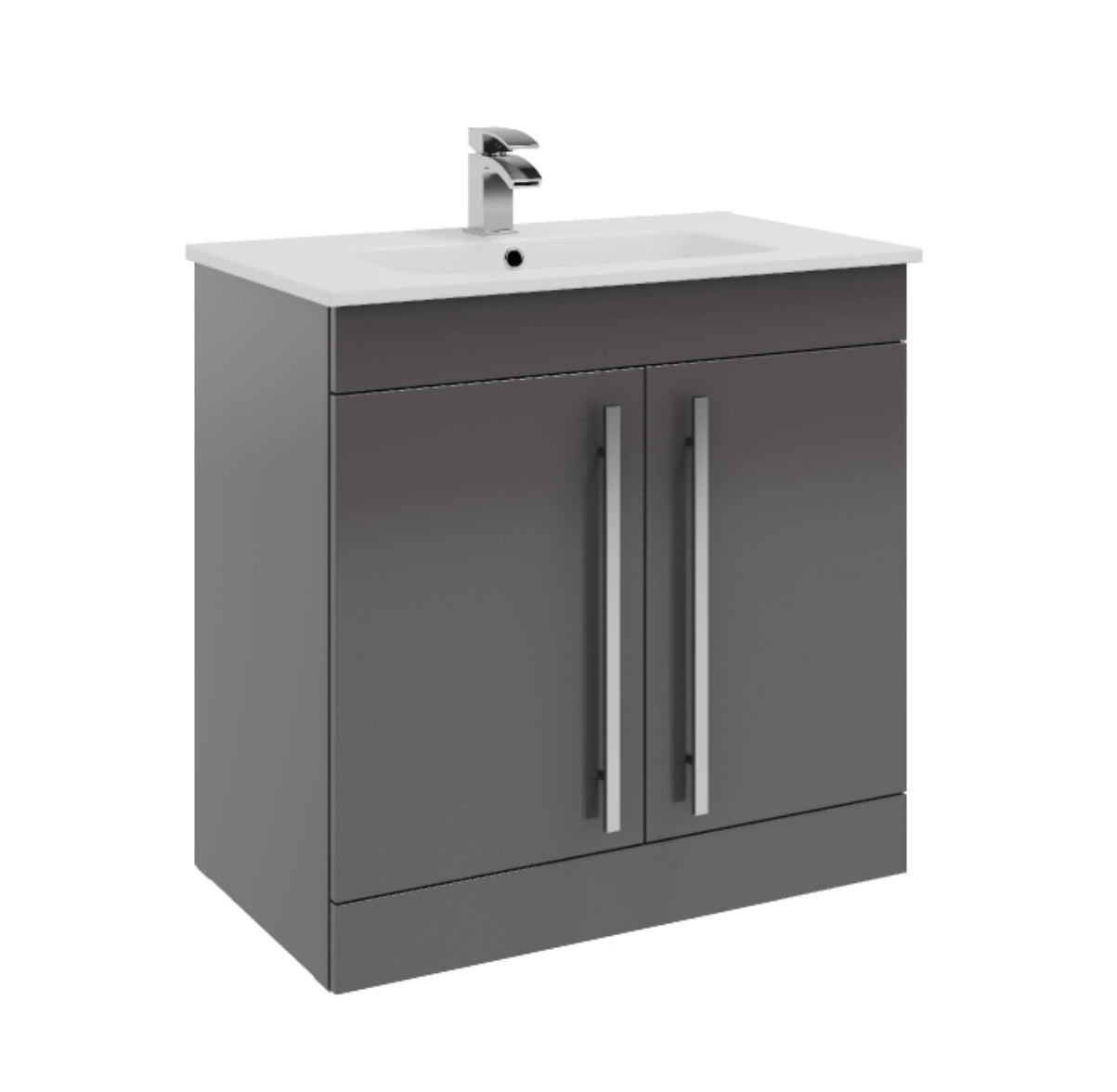 Purity 800mm Floor Standing 2 Door Unit & Ceramic Basin - Gloss Grey