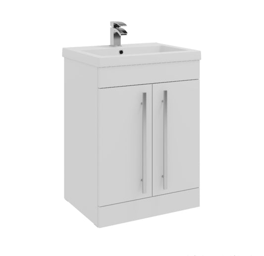 Purity 600mm Floor Standing 2 Door Unit & Mid Depth Ceramic Basin - White