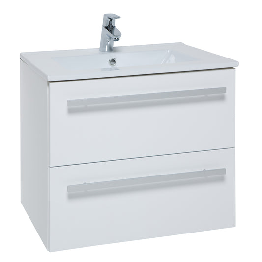 Purity 600mm Wall Mounted 2 Drawer Unit & Ceramic Basin - White