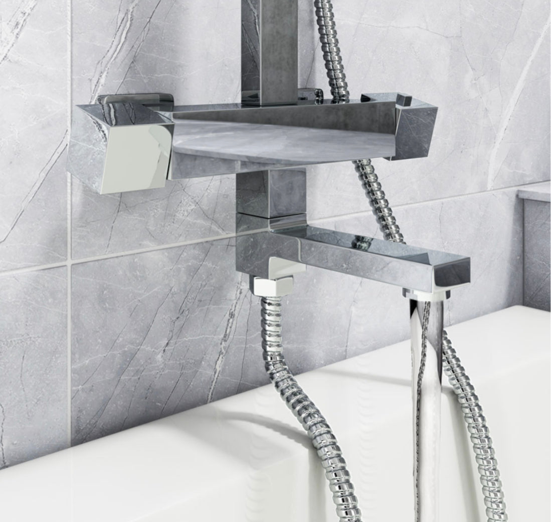 Pure Option 7 Thermostatic Exposed Bar Shower with Overhead Drencher, Sliding Handset and Bath Filler Spout